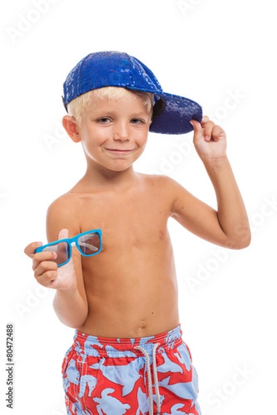 Obraz Happy Boy. Isolated Over White Background. Kid Having Fun. Summe