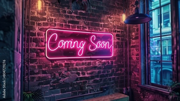 Obraz Eye-catching Minimalistic Magenta Neon 'Coming Soon' Sign