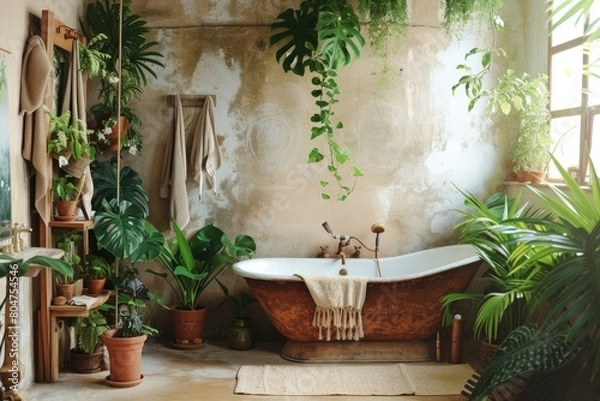 Fototapeta Spacious Modern bathroom morning. Mirror indoor. Generate Ai