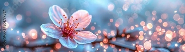 Fototapeta Blooming pink cherry blossoms with bokeh background.