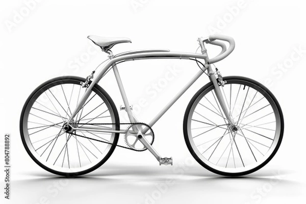 Fototapeta A 3D render of a minimalist bicycle, streamlined with an ultralight frame and a reflective silver finish, poised for a smooth ride, Sharpen isolated on white background