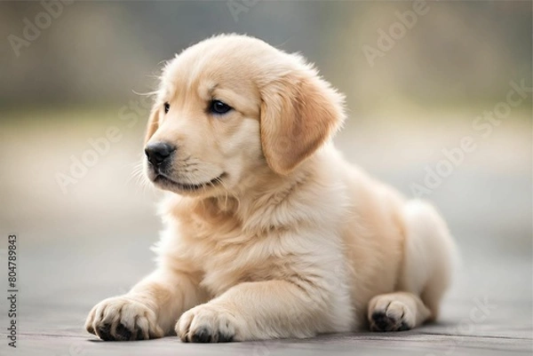 Fototapeta Cute Golden Retriever Puppy isolate on white background. 