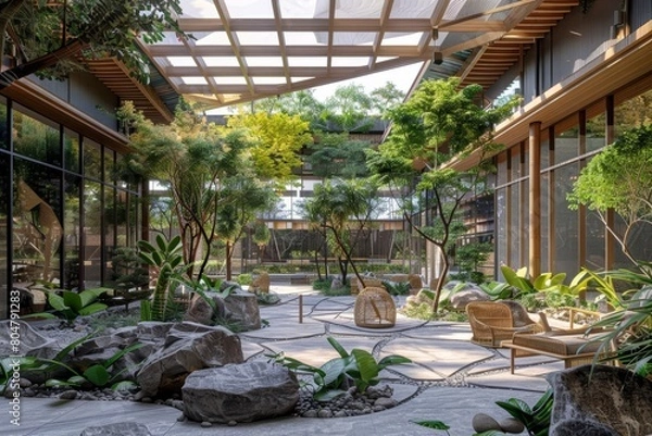 Obraz Sustainable building principles are embodied in the 3D architecture of an ecofriendly community center