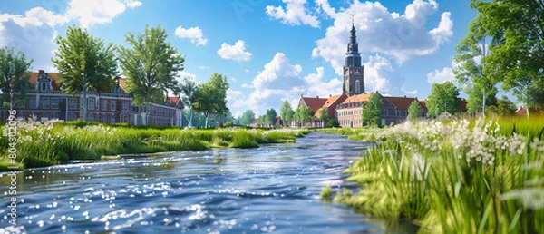 Obraz Historic European Town by the River, Traditional Architecture and Famous Landmarks in View