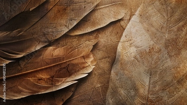 Fototapeta Nature's Contrast: A Detailed Close-Up of a Feather, Exhibiting a Striking Brown and Black Design.