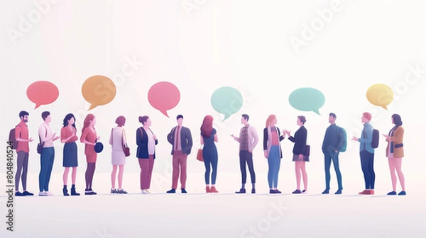 Fototapeta High-detail 3D clip art depicting two people in conversation with speech bubbles, set against a white background. The artwork is rendered in a cartoon style with simple and smooth features