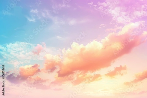 Fototapeta Sun and cloud background with a pastel colored, gradient pastel