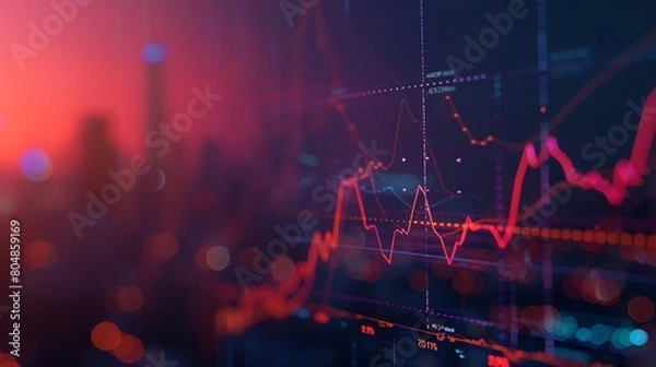 Fototapeta A beautiful data visualization of the stock market. The red line shows the Dow Jones Industrial average. The blue line shows the S&P 500. The green line shows the Nasdaq Composite.