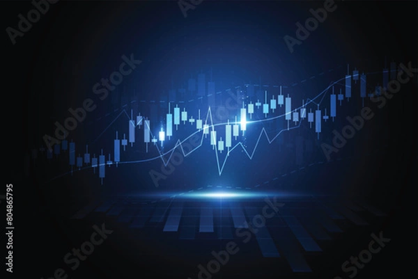 Obraz Business candle stick graph chart of stock market investment trading on white background design. Bullish point, Trend of graph. Vector illustration