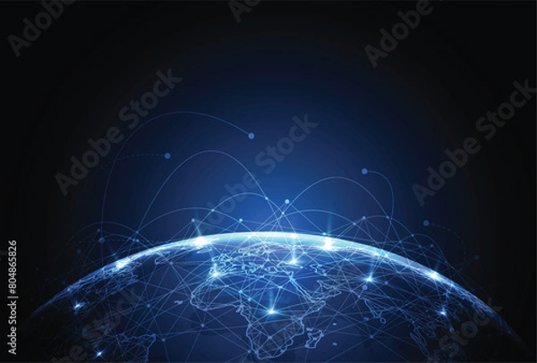 Fototapeta Global network connection. World map point and line composition concept of global business. Vector Illustration