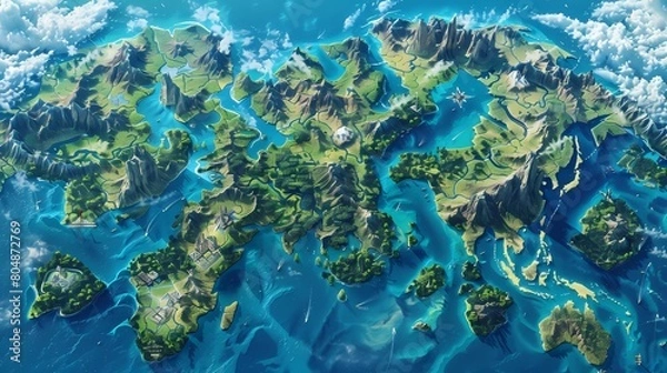 Fototapeta Aerial view of South America, 3D illustration with detailed planet surface, Generative AI illustrations.