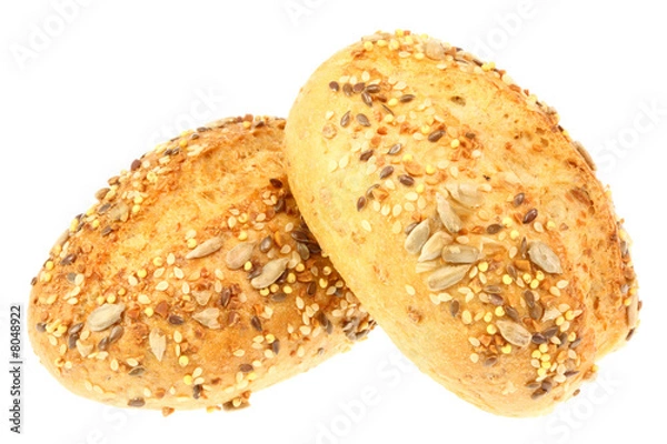 Fototapeta Two bread rolls isolated on white.