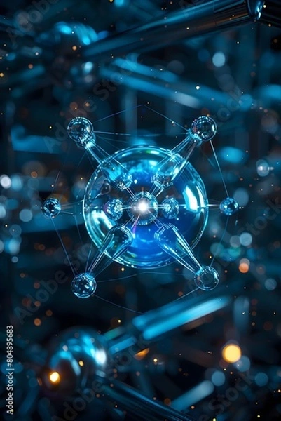 Fototapeta Prismatic Atomic Geometry:Cyberpunk-Inspired Molecular Orbitals and Luminous Fractal Structures