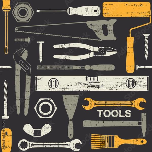 Fototapeta Scratched seamless pattern with hand tools 4