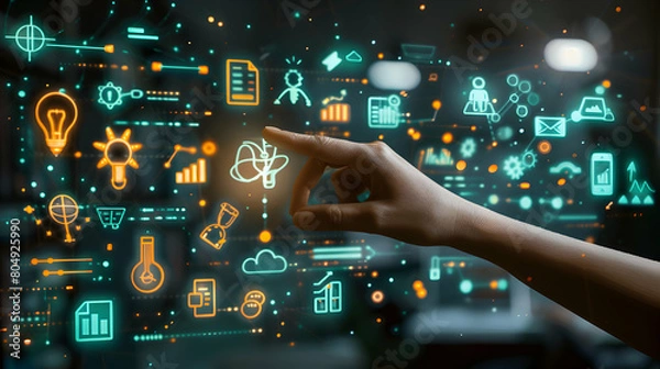 Fototapeta Interactive Innovation: Exploring Business Concepts Through Abstract Touchscreen Interaction