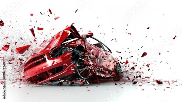 Fototapeta A conceptual digitally generated image of a crash on a simple white background, symbolizing abrupt disruption or conflict.

