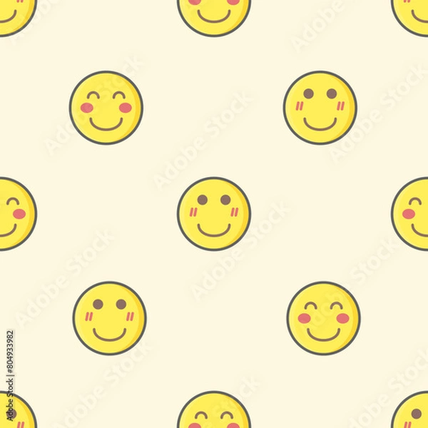 Fototapeta A pattern of smiling faces with a pink lip is shown. The faces are all smiling and have a cute, friendly appearance. The pattern is likely meant to evoke a sense of happiness and warmth