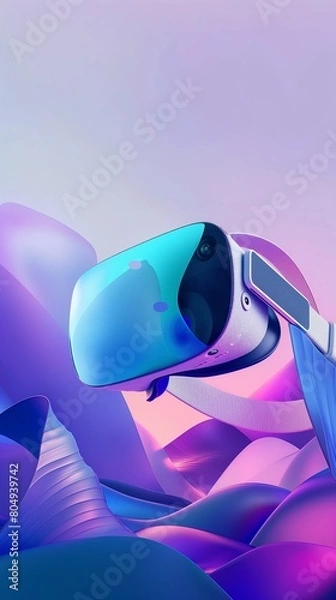 Fototapeta A Vertical Image Of A Virtual Reality Headset On A Purple Background.