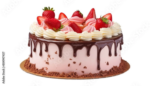 Obraz chocolate cake with strawberries isolated on transparent background cutout