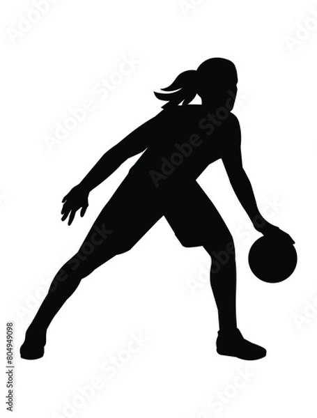 Obraz Black silhouette of a women's basketball girl player who hit and dribble the ball protecting it