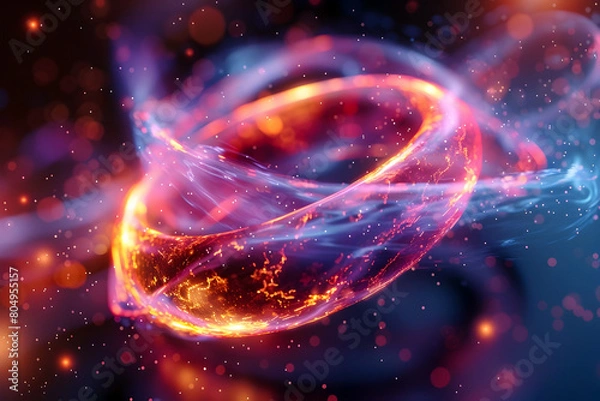 Fototapeta Mesmerizing Quantum Entanglement:Photons Dancing Through Spacetime's Curves in a Cinematic 3D Render