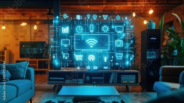 Fototapeta Technological Sophistication: Digital Icons Illustrating Smart Home Environment