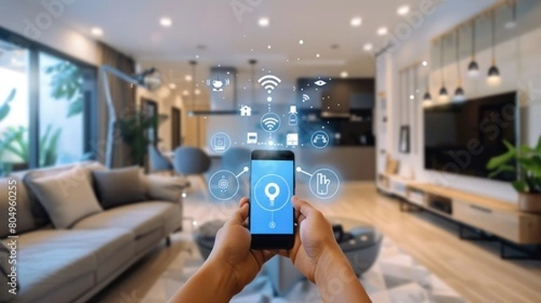 Fototapeta Modern Setting: Smart Home Technology with Connected Devices