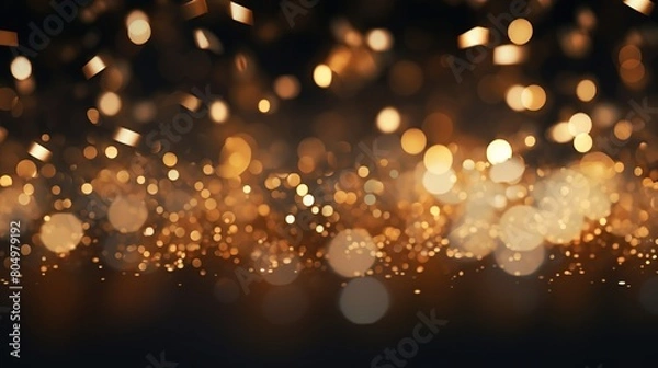 Fototapeta Luxury golden glittering bokeh dust on black background.