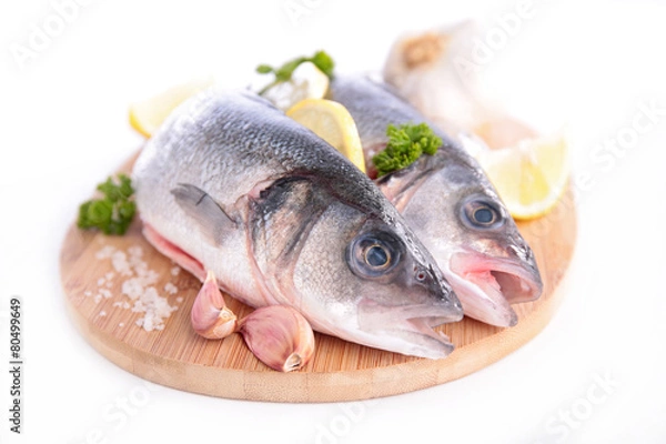 Fototapeta raw fish on board