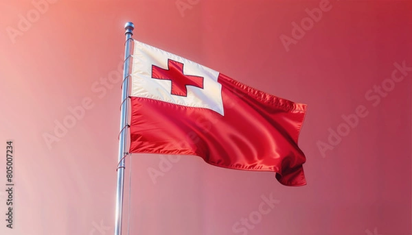 Obraz 3D rendered Tonga flag, isolated on a clean background. High-quality, realistic depiction perfect for various uses, Generated by AI.
