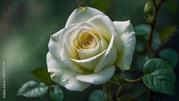 Fototapeta Portrait of pastel vanilla color rose on the black background. Macro photography of nature.
