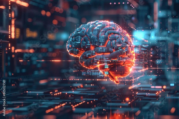 Fototapeta AI Machine learning in science ai network futuristic intelligence datum machine cyber digital concept.
