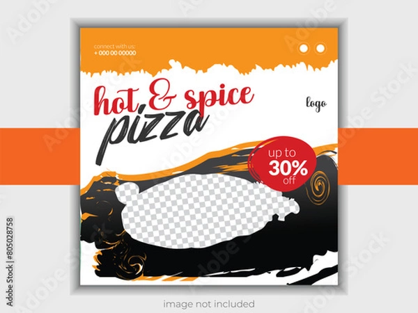 Obraz Food social media banner design template. Best offer Pizza social media post vector illustration.