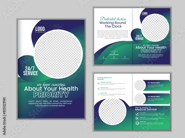 Obraz modern 4 page medical bi fold brochure template design.