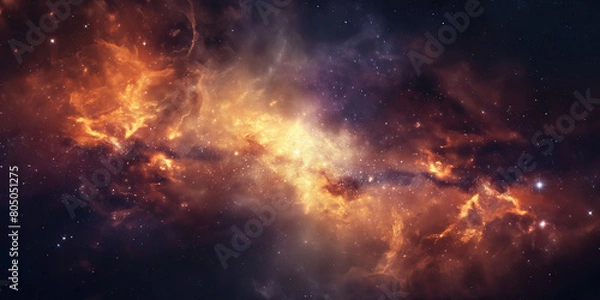 Fototapeta Astronomical phenomena and cosmic galaxy concept with a vibrant image of a nebula and star cluster. Design for educational content, space exploration documentaries