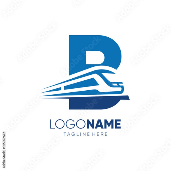 Fototapeta Letter B Fast Train Logo Design Vector Icon Graphic Illustration