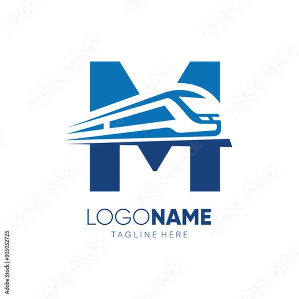 Fototapeta Letter M Fast Train Logo Design Vector Icon Graphic Illustration