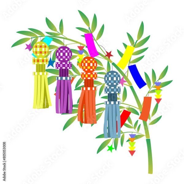 Obraz 七夕の笹飾り短冊吹流しイラスト