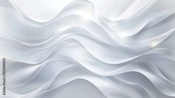 Fototapeta White background with soft wave lines, simple and elegant design for banner or poster. Vector illustration of white wavy shapes on light grey background.
