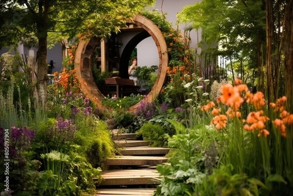 Obraz Chelsea Flower Show, England: A scene from this prestigious flower show, showcasing innovative garden designs and stunning floral arrangements.