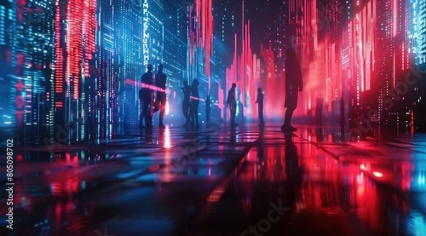 Fototapeta Exploration du monde numérique, lumières, ombres et tendances des marchés financiers et commerciaux.