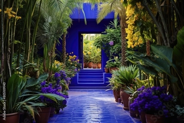 Obraz Majorelle Garden, Morocco: A scene from the vibrant blue gardens in Marrakech.