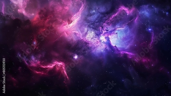 Fototapeta Abstract Vibrant Cosmic Nebula, Colorful Galaxy Clouds and Stars in the Night Sky as a Wallpaper Background