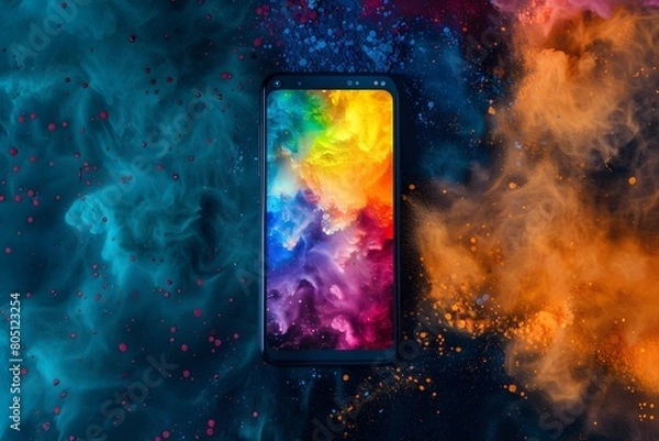 Fototapeta Smartphone with colorful creative idea, AI generated