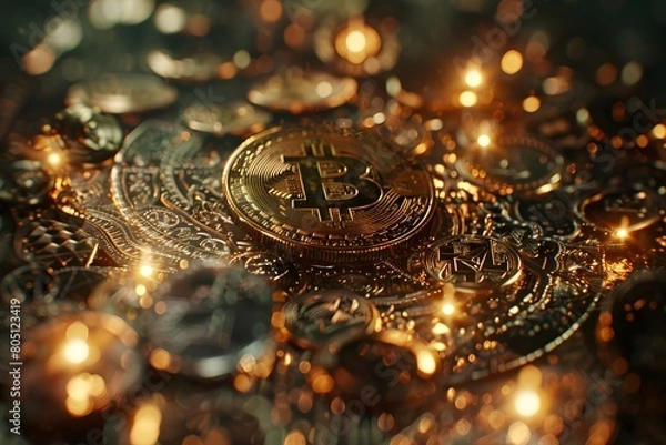 Fototapeta Bitcoin close up,AI generated