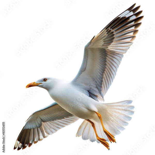 Fototapeta Majestic Seagull in Flight Captured With Spread Wings Against a Transparent Backdrop