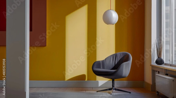 Fototapeta Elegant modern interiors in bold colors bathed with natural window light. Interior design minimalist composition.