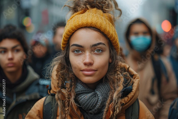 Obraz A group of activists marching for racial justice and equality, confronting systemic racism and advocating for change. Concept of racial justice activism. Generative Ai.