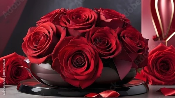 Obraz "Experience the ultimate Valentine's Day with a stunning and unique design featuring a mix of traditional red roses and modern, futuristic elements."