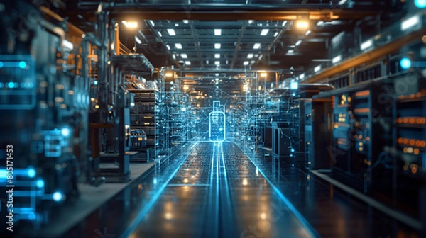 Fototapeta Industrial technology concept. Communication network. INDUSTRY 4.0. Factory automation.